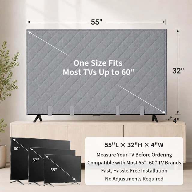 Alt view image 3 of 5 - TV Moving Dust Cover, Anti-Scratch Duty Felt for 55"-60" Flat Screen TV ^^ Television Protection, Bottom Strap Fastening, Dustproof, for Home Renovation, Painting, Pet Scratch or Other Furniture (Grey