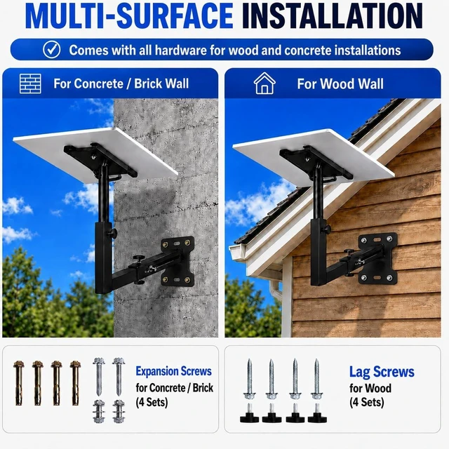 Alt view image 5 of 5 - Starlink Mount for Standard Gen3/V3/4/4X, Adjustable Starlink Wall Mount with Extendable Telescoping Arm, Heavy Duty Weatherproof Steel Bracket for Concrete/Wood Walls, Easy to Install