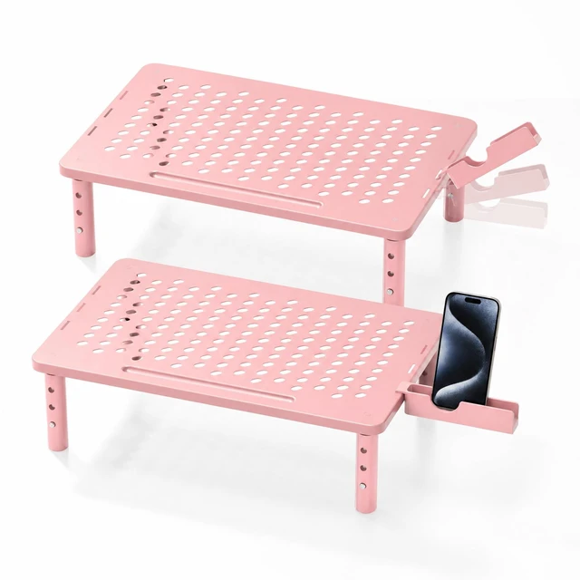 Main image of Canyora Computer Monitor Stand Riser for Desk, 3 Height Adjustable PC Laptop TV Desktop Monitor Stand Shelf, Metal Printer Table with Phone Holder, Stand Riser for Desk, Office Desk Organizers and Acc