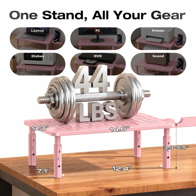 Alt view image 3 of 5 - Canyora Computer Monitor Stand Riser for Desk, 3 Height Adjustable PC Laptop TV Desktop Monitor Stand Shelf, Metal Printer Table with Phone Holder, Stand Riser for Desk, Office Desk Organizers and Acc