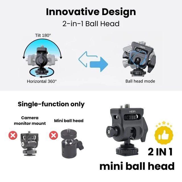 Alt view image 2 of 5 - HEIPI Field Monitor Mount with Cold Shoe Ball Head,360 Swivel & 180 Tilt
