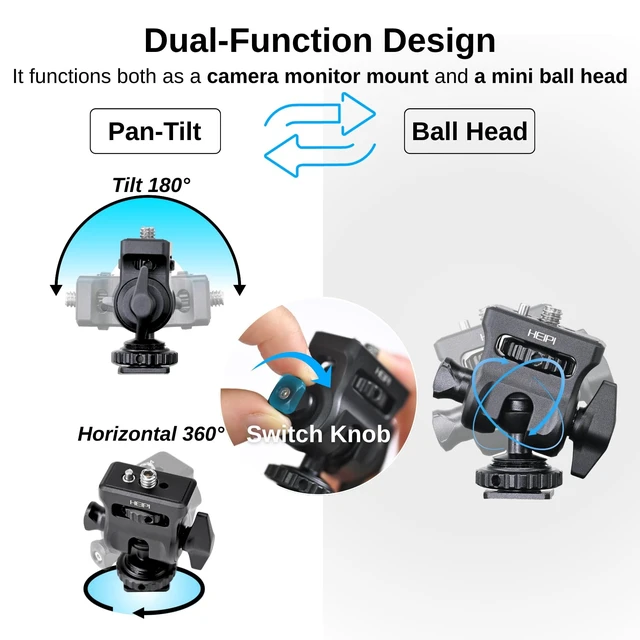 Alt view image 4 of 5 - HEIPI Field Monitor Mount with Cold Shoe Ball Head,360 Swivel & 180 Tilt