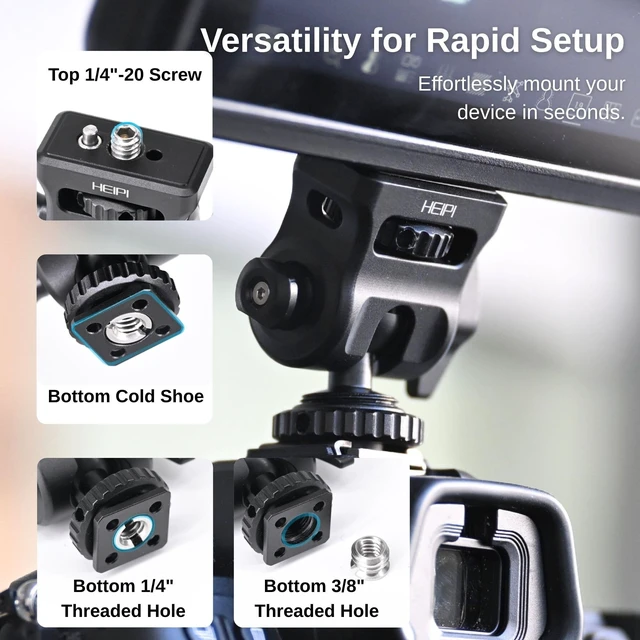 Alt view image 3 of 5 - HEIPI Field Monitor Mount with Cold Shoe Ball Head,360 Swivel & 180 Tilt