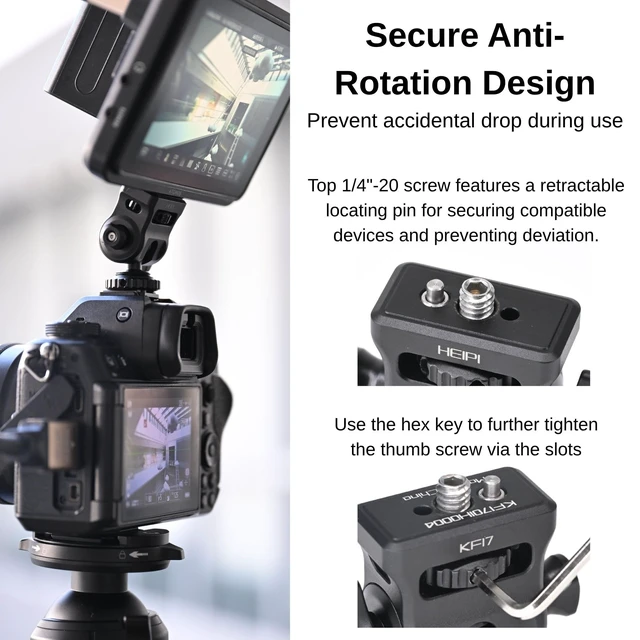 Alt view image 5 of 5 - HEIPI Field Monitor Mount with Cold Shoe Ball Head,360 Swivel & 180 Tilt