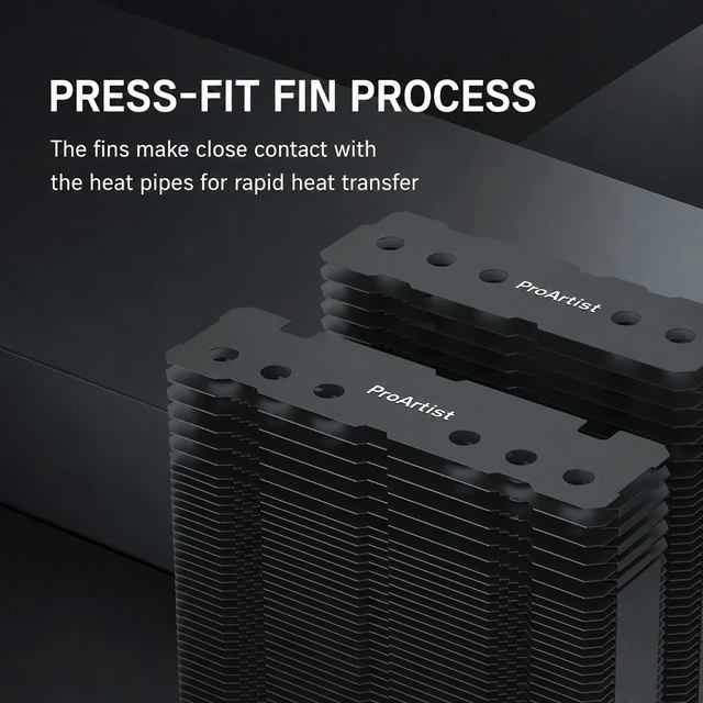 Alt view image 5 of 5 - ProArtist Black Dual Tower E6 V4 RGB CPU Air Cooler for Gaming PC, 250W TDP