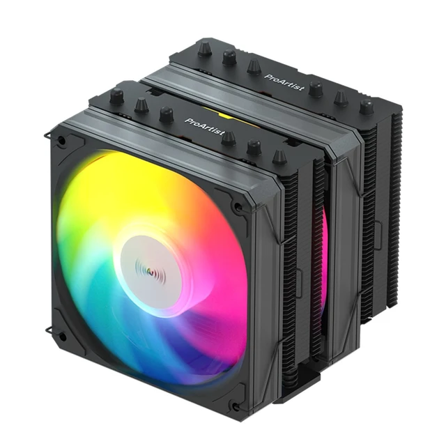 Alt view image 2 of 5 - ProArtist Black Dual Tower E6 V4 RGB CPU Air Cooler for Gaming PC, 250W TDP