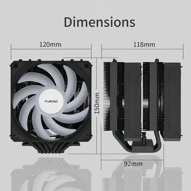 Alt view image 4 of 5 - ProArtist Black Dual Tower E6 V4 RGB CPU Air Cooler for Gaming PC, 250W TDP