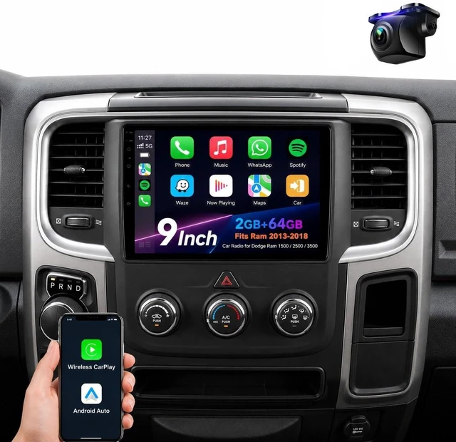 Main image of Car Stereo for Dodge Ram 1500 2500 3500 2013 2014 2015 2016 2017 2018, 9" Android 13 Touchscreen Radio, Wireless CarPlay Android Auto, GPS, Bluetooth, Backup Camera, Manual AC Only