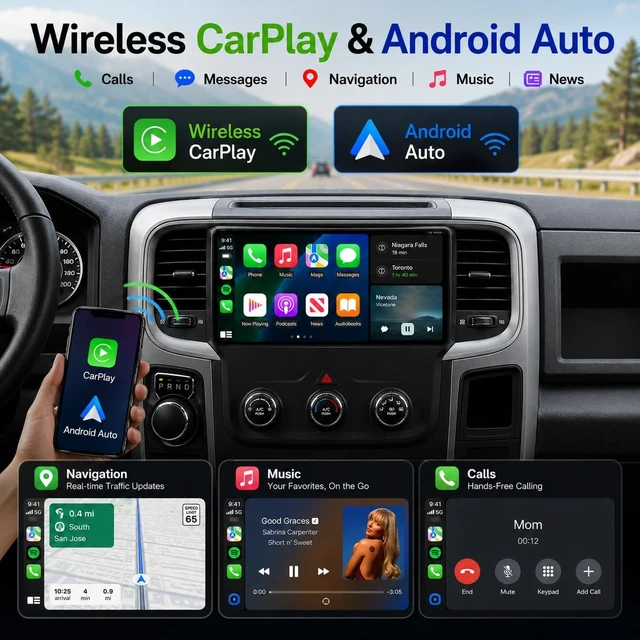 Alt view image 4 of 5 - Car Stereo for Dodge Ram 1500 2500 3500 2013 2014 2015 2016 2017 2018, 9" Android 13 Touchscreen Radio, Wireless CarPlay Android Auto, GPS, Bluetooth, Backup Camera, Manual AC Only