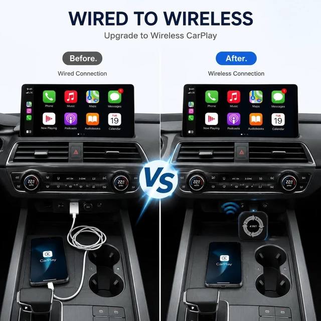 Alt view image 2 of 5 - Wireless CarPlay Adapter 4 in 1, Wireless Android Auto Box with Airplay Mirror Link, Screen Mirroring, Plug & Play for Cars with Wired CarPlay/Android Auto