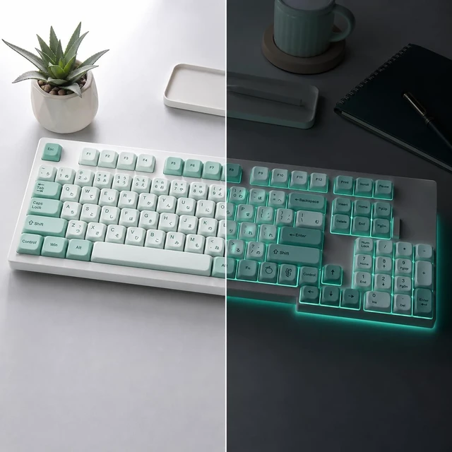 Alt view image 4 of 5 - MazeBBH Custom PBT Keycaps, Mint Green Matcha MOA Profile 125 Keys Dye-Sub Keycap Set with Japanese Sub-Legends for 60% 65% 75% 100% MX Mechanical Gaming Keyboards