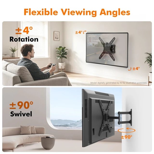 Alt view image 2 of 5 - GRIFEMA Full Motion TV Wall Mount for 26-65 in TVs or Monitor, Swivel Tilt