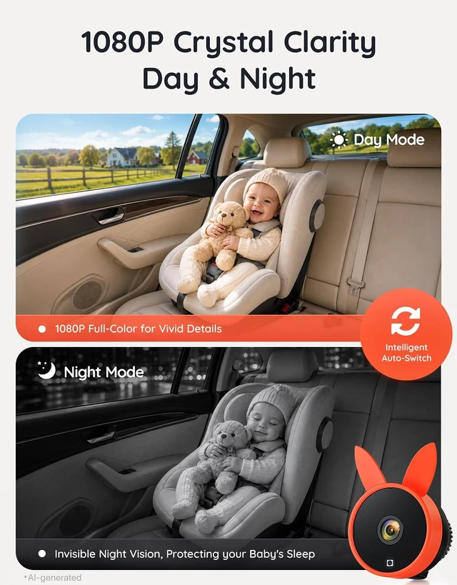 Alt view image 3 of 5 - Babyvue BV4 Baby Car Camera 7",1080P IPS Display,Auto IR Night Vision