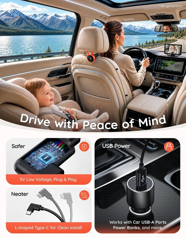 Alt view image 4 of 5 - Babyvue BV4 Baby Car Camera 7",1080P IPS Display,Auto IR Night Vision