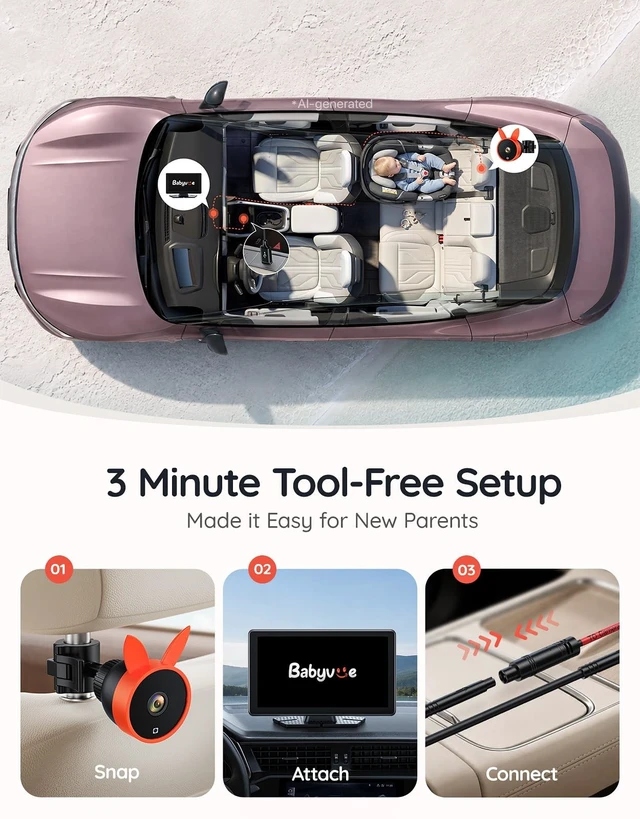 Alt view image 5 of 5 - Babyvue BV4 Baby Car Camera 7",1080P IPS Display,Auto IR Night Vision