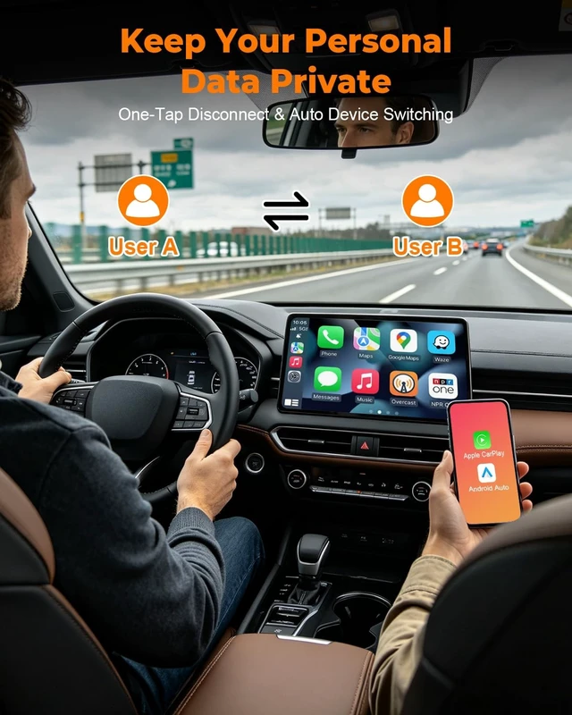 Alt view image 4 of 5 - Wireless CarPlay Adapter 2026 Upgraded with Privacy Mode, One Click Connect/Restart/Formatting, No Latency, Stable Signal & Connection, Plug & Play, Suitable for Apple iPhone & Android