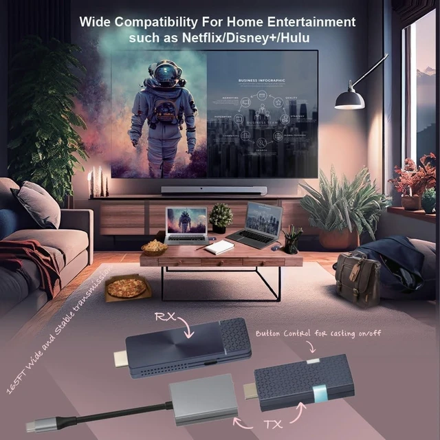 Alt view image 4 of 5 - CastGo QuattroPod Lite II, Wireless Display, 5G Wireless HDMI Extender and Receiver, 4K@30Hz, Support AirPlay, Miracast, Chromecast, Transmitter and Receiver