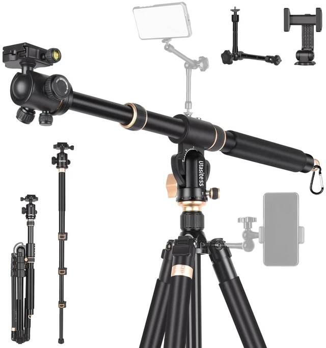 Main image of Utasitess 86.6 inch Camera Tripod Monopod with Center Column and Ball Head Aluminum, Arca Type QR Plate,Horizontal Overhead Shooting Tripod for DSLR Camera Video Camcorder, Heavy Duty Max Load: 27lb