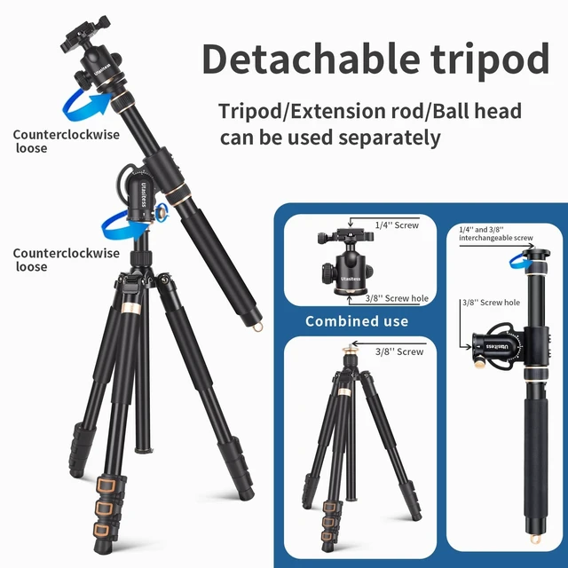 Alt view image 5 of 5 - Utasitess 86.6 inch Camera Tripod Monopod with Center Column and Ball Head Aluminum, Arca Type QR Plate,Horizontal Overhead Shooting Tripod for DSLR Camera Video Camcorder, Heavy Duty Max Load: 27lb