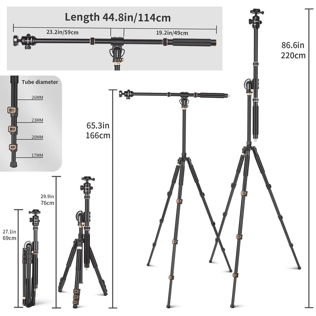 Alt view image 4 of 5 - Utasitess 86.6 inch Camera Tripod Monopod with Center Column and Ball Head Aluminum, Arca Type QR Plate,Horizontal Overhead Shooting Tripod for DSLR Camera Video Camcorder, Heavy Duty Max Load: 27lb