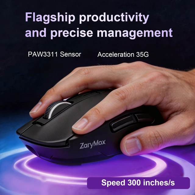 Alt view image 3 of 5 - ZaryMax NEO V2 Wireless Gaming Mouse, Tri-Mode, 55g, 12000DPI RGB, Black