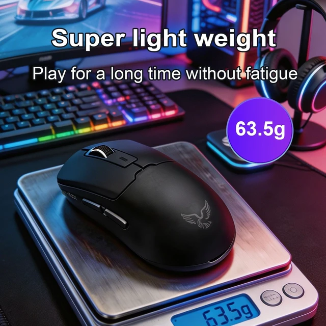 Alt view image 4 of 5 - ZaryMax NEO V2 Wireless Gaming Mouse, Tri-Mode, 55g, 12000DPI RGB, Black