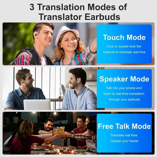 Alt view image 3 of 5 - AI Translation Earbuds Real time-150 Language Translator Earbuds,Audifonos traductores ingles espano,3 in 1 Translating Device, Translate Ear Buds for Travel/Business/Meetings/Learning,White
