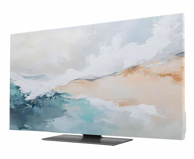 Main image of TV Cover 75'', Teal Beige Elastic Stretch TV Screen Dust Cover Indoor, Modern Oil Painting Art Coastal Washable Anti-Dust & Scratch Protector Covers, Universal Fit for Flat Curved LED LCD TVs
