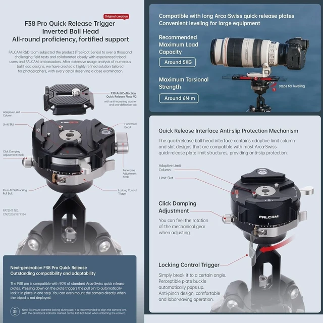 Alt view image 5 of 5 - Falcam TreeRoot F38 Pro Quick Lock Carbon Fiber Tripod with 360 Ball Head