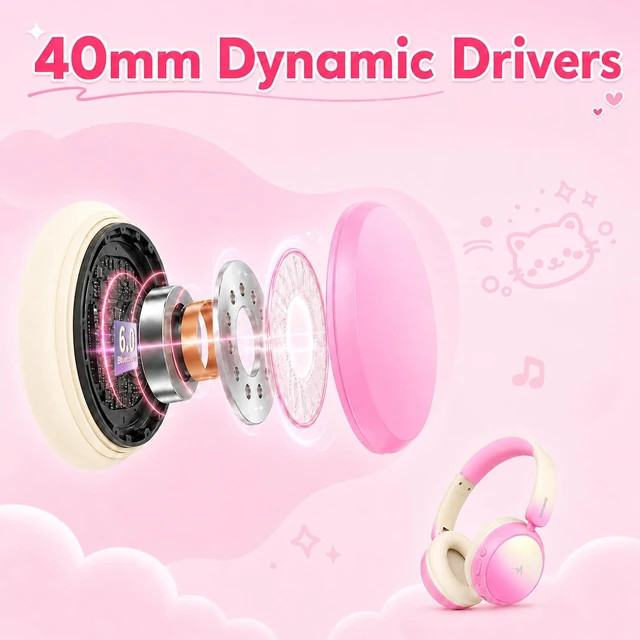 Alt view image 5 of 5 - Eekontz Kids Wireless Headphones for Girls,Over-Ear Kids Headset