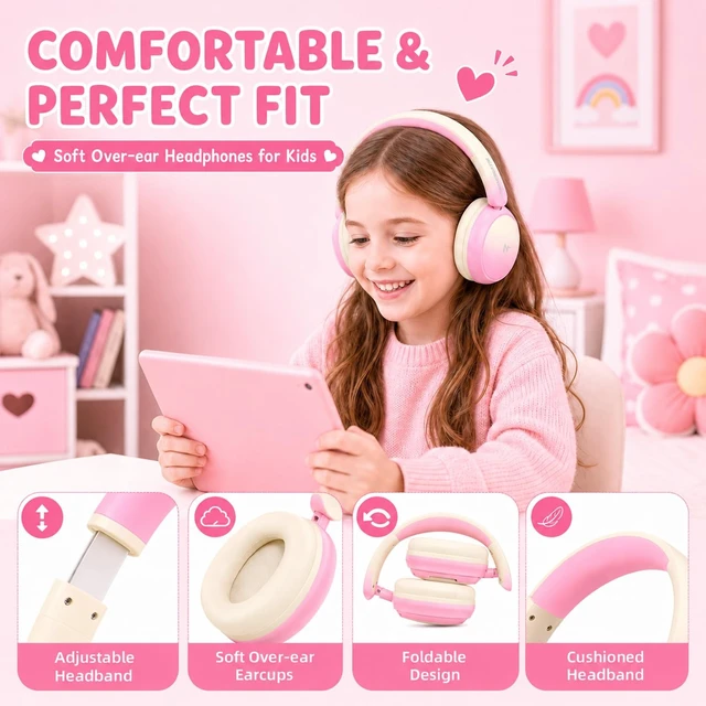 Alt view image 4 of 5 - Eekontz Kids Wireless Headphones for Girls,Over-Ear Kids Headset
