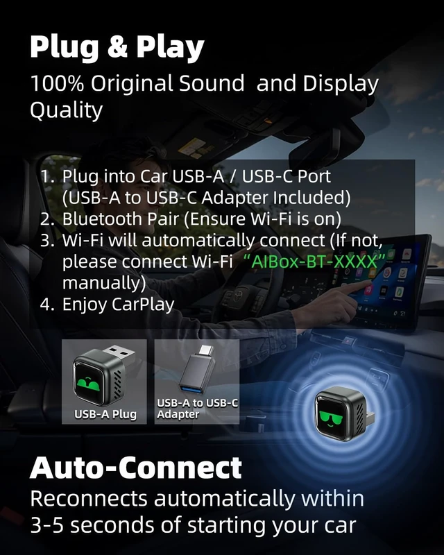 Alt view image 4 of 5 - Wireless CarPlay Adapter for Apple iPhone Metal Design 2026 Upgraded