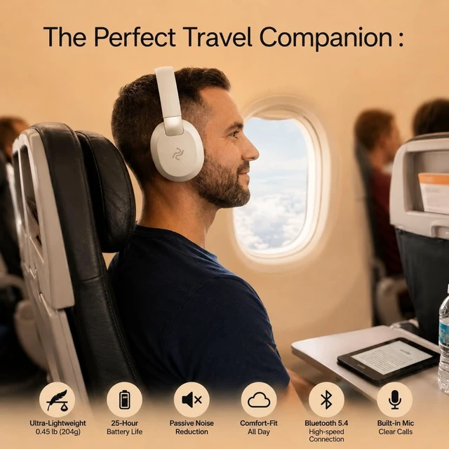 Alt view image 3 of 5 - PODERIX PDBEAM Wireless Foldable Bluetooth Over Ear Headphones with Mic, Micro SD Card Playback, 25H Playtime, 120H Standby, FM Radio, Lightweight for Travel, Work, Gym or Yoga