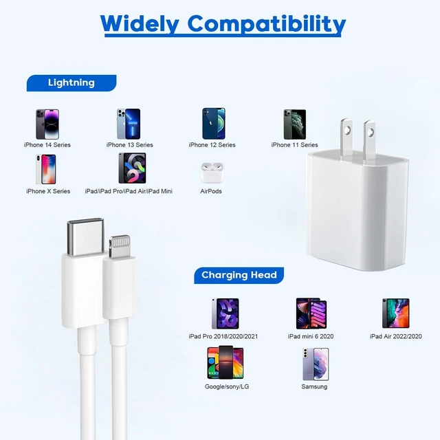 Alt view image 2 of 5 - 10FT Fast Charger iPhone,2Pack,Apple MFi Certified,USB C Phone Fast Charger Apple Charging Travel Plug Charger Block 10Foot Quick Cord Lightning Cable for iPhone 14/13/12/11 Pro Max/XR/XS/SE2022/iPad