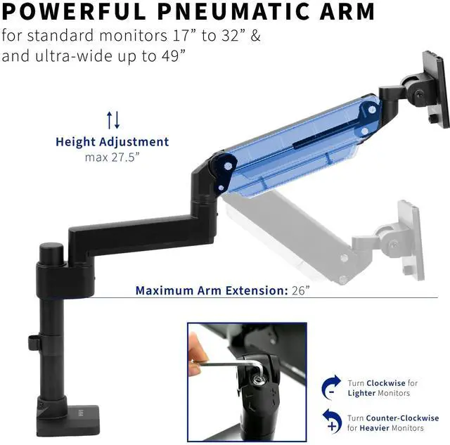 Alt view image 4 of 5 - VIVO Premium Aluminum Single Screen Pneumatic Spring Monitor Arm Desk Mount Stand with Extension Pole | Fits One Screen up to 35" (STAND-V101GT)