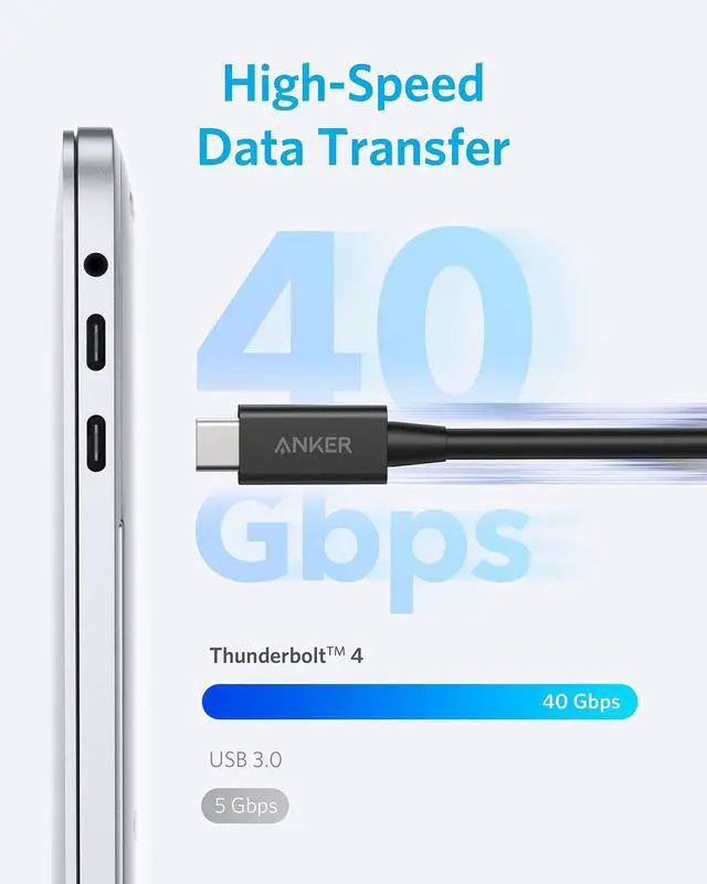 Alt view image 4 of 5 - Anker Thunderbolt 4 Certified USB C to USB C Cable, 8K/4K Display/40Gbps Compatible with USB4, Thunderbolt 4/3, for MacBook, iPhone 16(100W, 2.3FT)