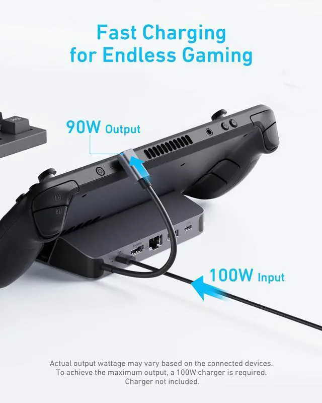 Alt view image 5 of 5 - Anker Docking Station for Steam Deck/ROG Ally, 6-in-1 Steam Deck Dock, USB C Hub with HDMI 4K@60Hz, 1Gbps Ethernet,2 USB-A and 1 USB-C Ports USB C to USB C Cable,New Nylon USB C Charger Cable