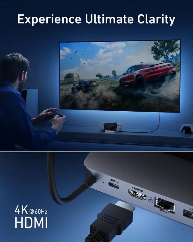 Alt view image 3 of 5 - Anker Docking Station for Steam Deck/ROG Ally, 6-in-1 Steam Deck Dock, USB C Hub with HDMI 4K@60Hz, 1Gbps Ethernet,2 USB-A and 1 USB-C Ports USB C to USB C Cable,New Nylon USB C Charger Cable