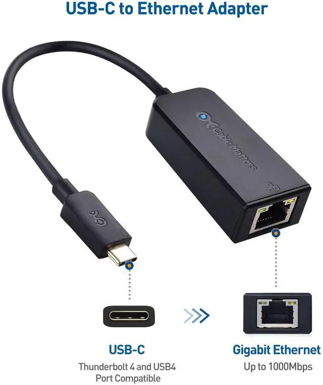 Alt view image 2 of 5 - Cable Matters Plug & Play USB to Ethernet Adapter (USB 3.0 to Gigabit Ethernet) & Plug & Play USB C to Ethernet Adapter (Thunderbolt to Ethernet Adapter, Gigabit Ethernet to USB C) in Black