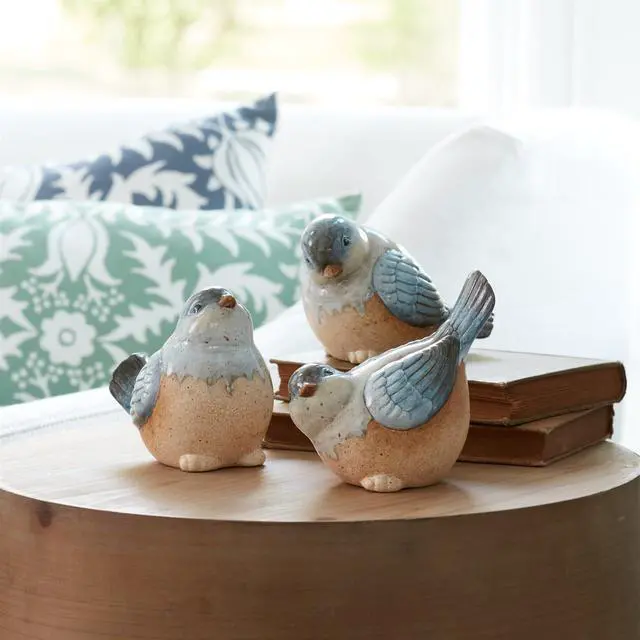 Alt view image 2 of 6 - Melrose Unglazed Ceramic Bird Figurines - 4.75" - Set of 3