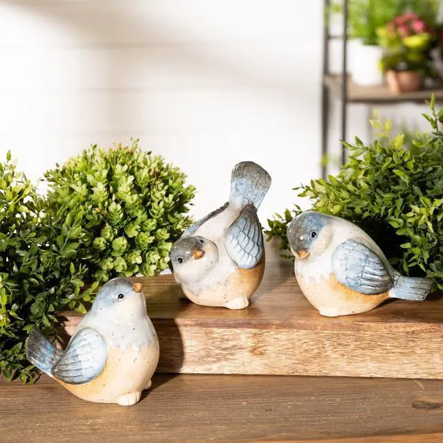 Alt view image 3 of 6 - Melrose Unglazed Ceramic Bird Figurines - 4.75" - Set of 3