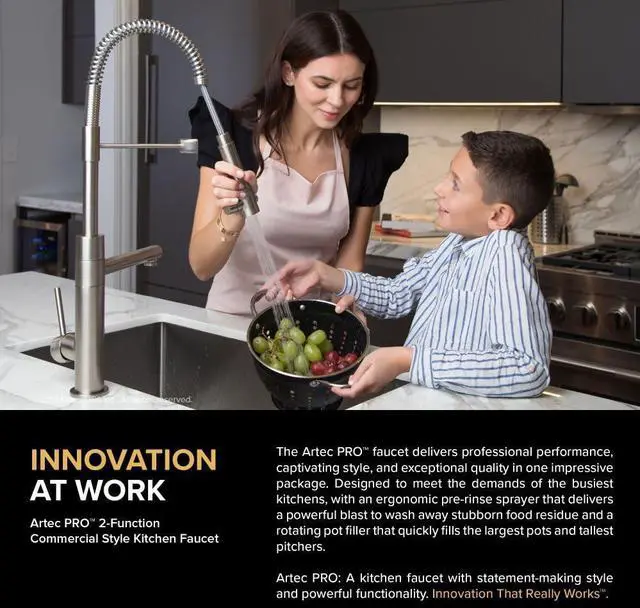 Alt view image 4 of 7 - Kraus KPF-1603MBSB Artec Pro 2-Function Commercial Style Pre-Rinse Kitchen Faucet with Pull-Down Spring Spout and Pot Filler, Matte Black/Black Stainless Steel