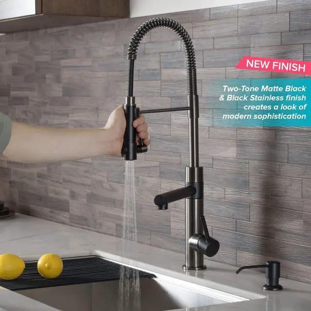 Alt view image 3 of 7 - Kraus KPF-1603MBSB Artec Pro 2-Function Commercial Style Pre-Rinse Kitchen Faucet with Pull-Down Spring Spout and Pot Filler, Matte Black/Black Stainless Steel