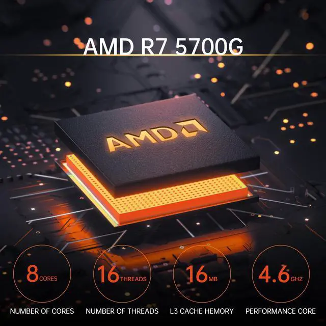 Alt view image 2 of 7 - ALCPOK Computer Desktop PC AMD Ryzen 7 5700G Up to 4.6GHz Prebuilt PC 16G RAM DDR4 1TB M.2 SSD ARGB Fan Computer Tower
