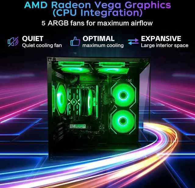 Alt view image 7 of 7 - ALCPOK Computer Desktop PC AMD Ryzen 7 5700G Up to 4.6GHz Prebuilt PC 16G RAM DDR4 1TB M.2 SSD ARGB Fan Computer Tower