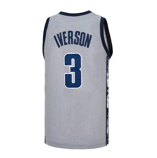 Alt view image 4 of 5 - Men's Georgetown Collegiate Athletic Embroidered Allen_Iverson #3 Retro Basketball Jersey Medium Grey