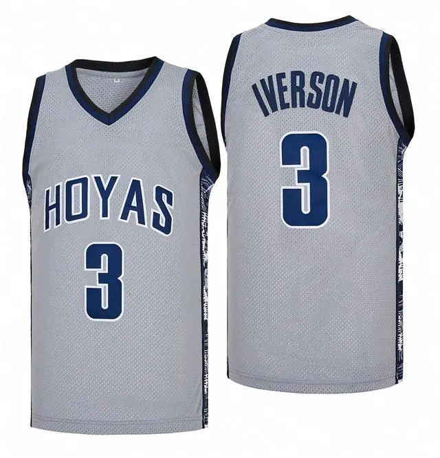 Main image of Men's Georgetown Collegiate Athletic Embroidered Allen_Iverson #3 Retro Basketball Jersey Medium Grey