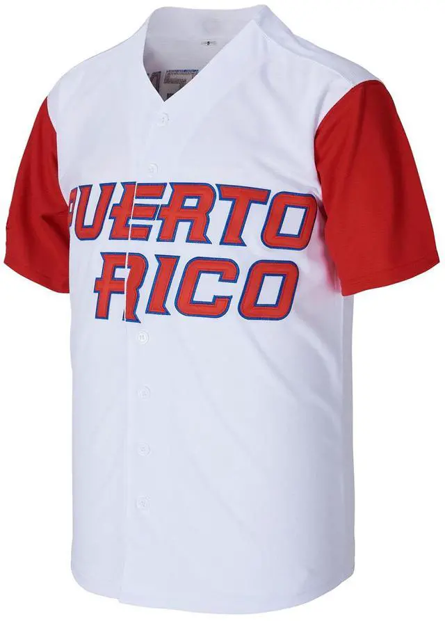Alt view image 3 of 6 - GOURIDA Boyfriend Style Men's No.9 Baez Puerto Rico World Game Classic Baseball Jersey Stitched White X-Large