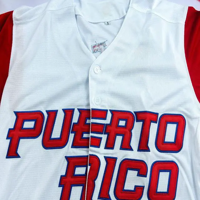 Alt view image 4 of 6 - GOURIDA Boyfriend Style Men's No.9 Baez Puerto Rico World Game Classic Baseball Jersey Stitched White X-Large