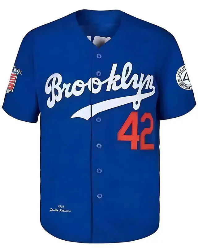 Alt view image 3 of 7 - GOURIDA Jackie Robinson #42 Black Legend Men Jersey Retro Short Sleeves Button Down Baseball Jerseys Blue XXX-Large